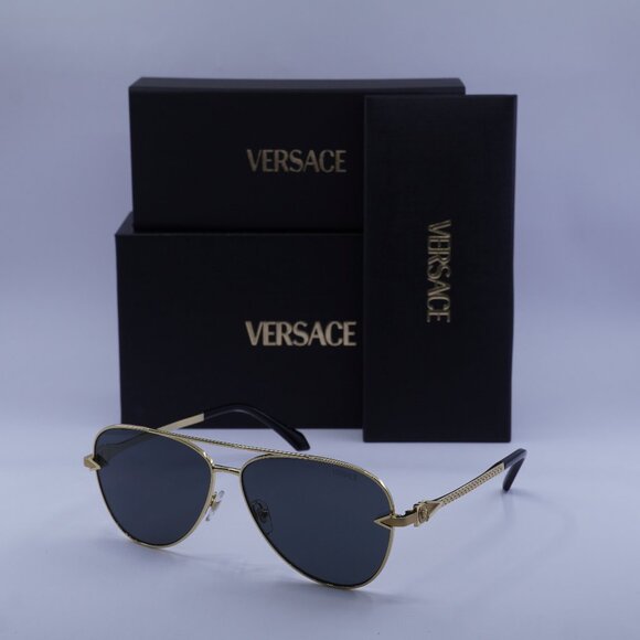 Versace VE2283 100287 Aviator Sunglasses – Gold/Dark Grey
